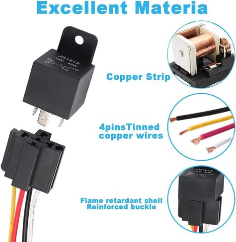 Cotonlake12V 40A Car Relay with Harness Sockets, 5 Pin SPDT Relay with Color-Labeled Wires for Automotive Truck Van Motorcycle Boat， Replaces Type: JD-1914(1pcs) Waterproof Relay Socket in Saudi Arabia
