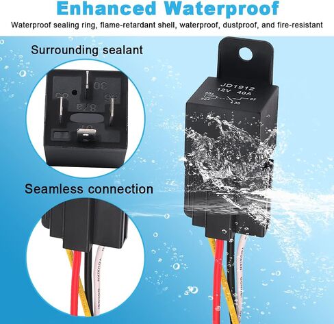 Cotonlake12V 40A Car Relay with Harness Sockets, 5 Pin SPDT Relay with Color-Labeled Wires for Automotive Truck Van Motorcycle Boat， Replaces Type: JD-1914(1pcs) Waterproof Relay Socket in Saudi Arabia
