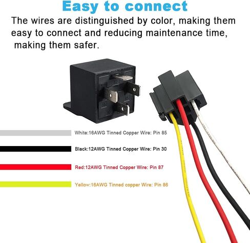 Cotonlake12V 40A Car Relay with Harness Sockets, 5 Pin SPDT Relay with Color-Labeled Wires for Automotive Truck Van Motorcycle Boat， Replaces Type: JD-1914(1pcs) Waterproof Relay Socket in Saudi Arabia