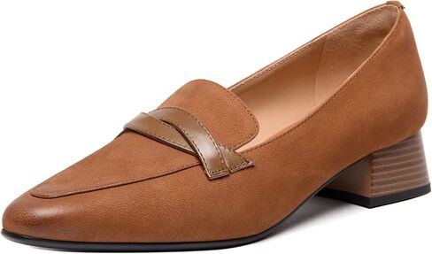 FEMSTEP Women's Loafer Square Toe Slip On Casual Office Matte Leather Chunky Low Heel Formal Shoes 1.5 Inch in Saudi Arabia
