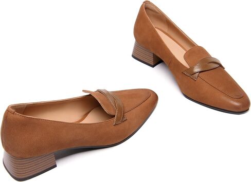 FEMSTEP Women's Loafer Square Toe Slip On Casual Office Matte Leather Chunky Low Heel Formal Shoes 1.5 Inch in Saudi Arabia