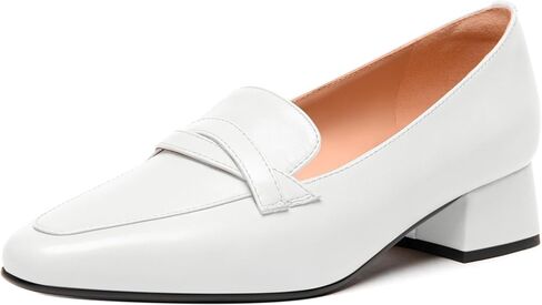 FEMSTEP Women's Loafer Square Toe Slip On Casual Office Matte Leather Chunky Low Heel Formal Shoes 1.5 Inch in Saudi Arabia