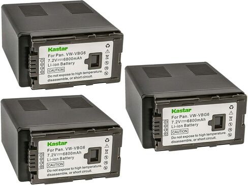 Kastar 3-Pack VW-VBG6 Battery Replacement for Panasonic VW-VBG6 VW-VBG6GK VW-VBG6-K VW-VBG6PPK CGA-E625 Battery, DE-A38, VSK0631, VSK0698 Charger, Panasonic AG-HMC80, AG-HMC83MC, AG-HMC150, AG-HMC151E in Saudi Arabia