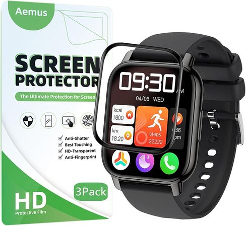 واقي شاشة متوافق مع الساعة الذكية Popglory P66 (3 عبوات) طبقة حماية كاملة ثلاثية الأبعاد متوافقة مع ساعة Hendari وNiUFFiT وNacid 1.85 بوصة الذكية in Kuwait