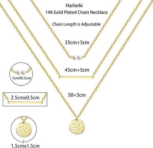 قلادة Harlorki Dainty بسيطة مطلية بالذهب عيار 14 قيراط بسلسلة من الطبقات وقلادة دائرية على شكل قرص مطروق هدية مجوهرات أنيقة للنساء والسيدات والبنات in Kuwait