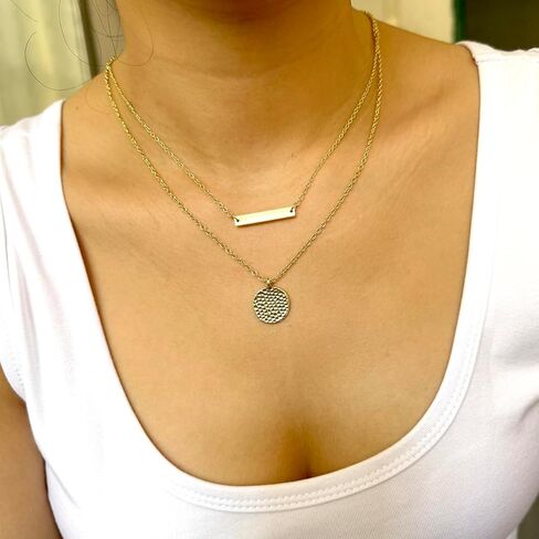 قلادة Harlorki Dainty بسيطة مطلية بالذهب عيار 14 قيراط بسلسلة من الطبقات وقلادة دائرية على شكل قرص مطروق هدية مجوهرات أنيقة للنساء والسيدات والبنات in Kuwait