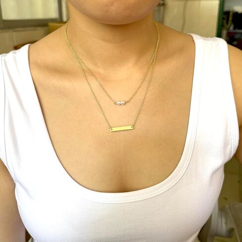 قلادة Harlorki Dainty بسيطة مطلية بالذهب عيار 14 قيراط بسلسلة من الطبقات وقلادة دائرية على شكل قرص مطروق هدية مجوهرات أنيقة للنساء والسيدات والبنات in Kuwait