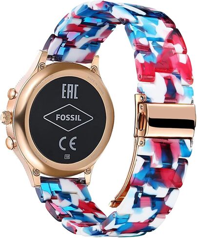 حزام ساعة للنساء من Fossil Gen 5E 42 مم / للنساء Gen 6 42 مم / Gen 4 Venture HR، سوار من الراتنج اللؤلؤي 18 مم حزام سريع الفك لـ Fossil Venture Gen 4 HR/Gen 3 in Kuwait