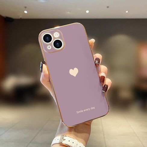 Teageo لهاتف iPhone 14 Plus حافظة للنساء والبنات اللطيفة على شكل قلب فاخر مطلي بطبقة ناعمة لامعة وغطاء خلفي مرتفع لحماية الكاميرا الكاملة من السيليكون المقاوم للصدمات لهاتف iPhone 14 Plus، لافندر in Kuwait