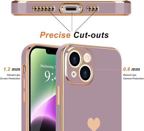 Teageo لهاتف iPhone 14 Plus حافظة للنساء والبنات اللطيفة على شكل قلب فاخر مطلي بطبقة ناعمة لامعة وغطاء خلفي مرتفع لحماية الكاميرا الكاملة من السيليكون المقاوم للصدمات لهاتف iPhone 14 Plus، لافندر in Kuwait