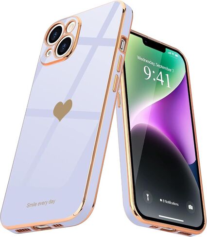 Teageo لهاتف iPhone 14 Plus حافظة للنساء والبنات اللطيفة على شكل قلب فاخر مطلي بطبقة ناعمة لامعة وغطاء خلفي مرتفع لحماية الكاميرا الكاملة من السيليكون المقاوم للصدمات لهاتف iPhone 14 Plus، لافندر in Kuwait