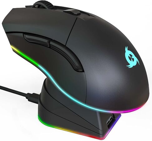 Klim Blaze Pro Rechargeable Wireless Gaming Mouse with Charging Dock, RGB + High-Precision Sensor and Long-Lasting Battery + Up to 6000 DPI, Black (Renewed) in Saudi Arabia