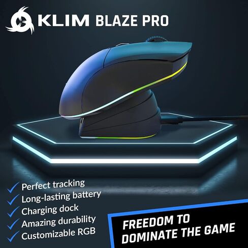 Klim Blaze Pro Rechargeable Wireless Gaming Mouse with Charging Dock, RGB + High-Precision Sensor and Long-Lasting Battery + Up to 6000 DPI, Black (Renewed) in Saudi Arabia