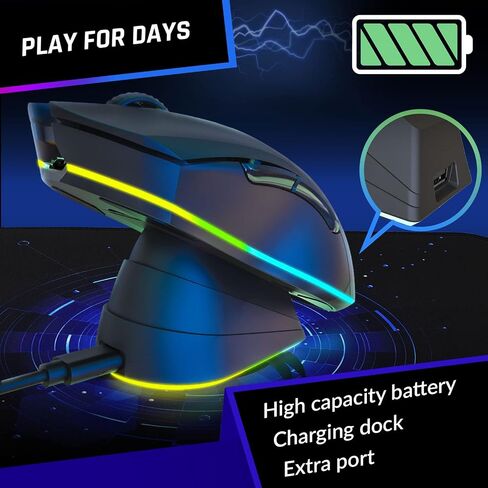 Klim Blaze Pro Rechargeable Wireless Gaming Mouse with Charging Dock, RGB + High-Precision Sensor and Long-Lasting Battery + Up to 6000 DPI, Black (Renewed) in Saudi Arabia