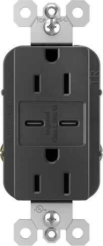 ليجراند راديانت R26USBAC6BK 15 أمبير منفذ ديكور مزدوج مقاوم للعبث مع منافذ شحن USB A/C 6.0A فائقة السرعة، أسود (عدد واحد) in Saudi Arabia