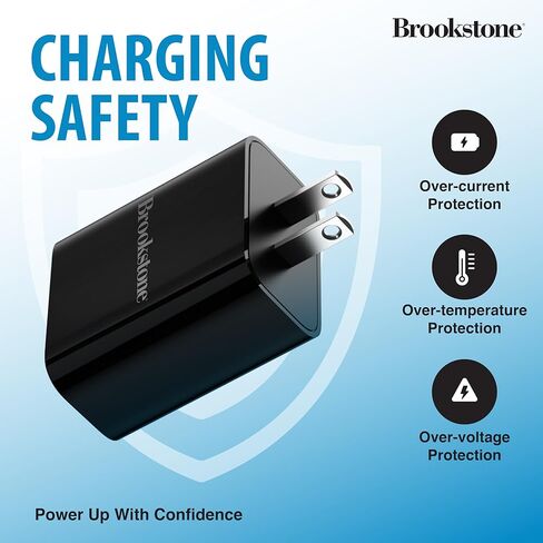 Brookstone محول شحن سريع ثنائي المنافذ مع 1 USB من النوع C و1 USB A 20 وات شاحن حائط سريع لأجهزة iPhone، والكمبيوتر اللوحي، وAirPods، وهواتف Android المحمولة، والساعات الذكية | كتلة شاحن مزدوج in Kuwait