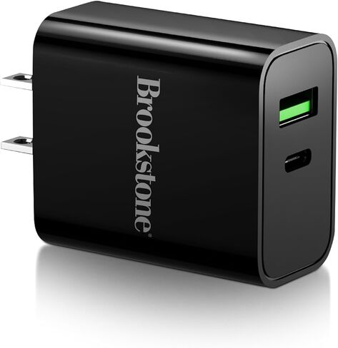 Brookstone محول شحن سريع ثنائي المنافذ مع 1 USB من النوع C و1 USB A 20 وات شاحن حائط سريع لأجهزة iPhone، والكمبيوتر اللوحي، وAirPods، وهواتف Android المحمولة، والساعات الذكية | كتلة شاحن مزدوج in Kuwait