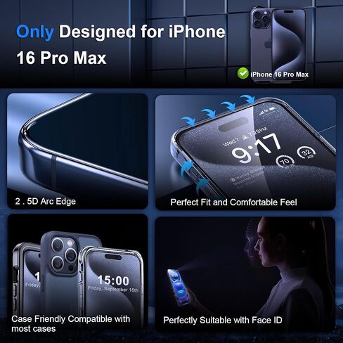 Privacy Screen Protector for iPhone 16 Pro Max, 2 Pack Private Tempered Glass Screen Protector with 2 Pack Tempered Glass Camera Lens Protector for iPhone 16 Pro Max[2+2] in Saudi Arabia