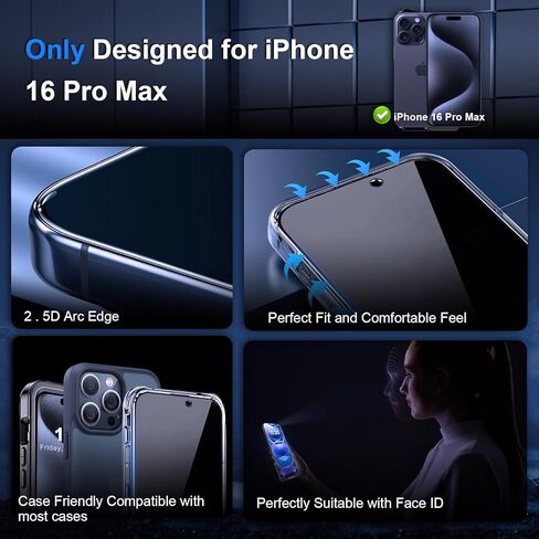 Privacy Screen Protector for iPhone 16 Pro Max, 2 Pack Private Tempered Glass Screen Protector with 2 Pack Tempered Glass Camera Lens Protector for iPhone 16 Pro Max[2+2] in Saudi Arabia