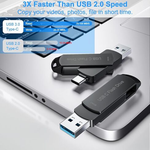 USB Flash Drive 64GB for Phone Photo Stick Thumb Drive USB C Memory Stick BEIMI External Storage Compatible Phone Pad Pro Android USB C and Computer Black DTY 64G in Kuwait