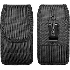Nylon Cellphone Holster for Cricket Dream 5G, Radiant Max, LG Stylo 6, TCL Stylus 5G, Samsung S23/S22/Note20 Ultra - Vertical Case Card Slot Carrying Pouch with Belt Clip/Loops, Black