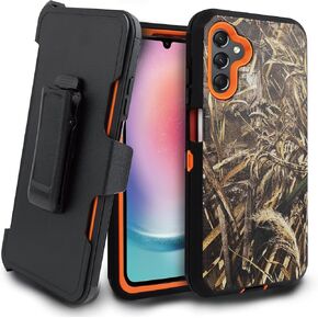 Jackpotwireless for Samsung Galaxy A24 4G Case Full-Body Rugged Swivel Belt-Clip Holster Dual Layer Cover, Stand with Built-in Screen Protector for Samsung Galaxy A25 5G/A24 4G (Black)