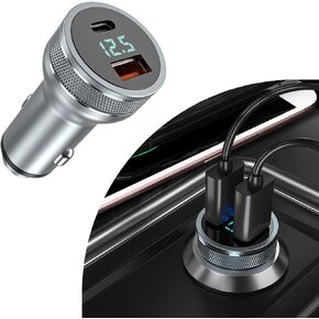 Car Charger, 54W All Metal USB C Auto Fast Charging Adapter, PD & QC 3.0 Cigarette Lighter Charger, Mini Dual Port USB Vehicle Charging Accessories for Most Smartphones (Silver Gray)