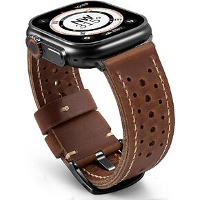 Compatible with Apple Watch ULTRA & ULTRA 2 Band 49mm 46mm 45mm 44mm 42mm for Men, Retro Design Genuine Leather Watch Band for iWatch Series SE2 SE 10 9 8 7 6 5 4 3 2 1