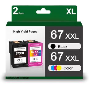 67XL Ink Cartridge Replacement for HP 67XXL 67XL Black Color Combo Pack for Printer HP DeskJet 2724 2755 2755e 4155 Envy 6455 6055 6075 (2 Pack)