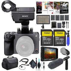Sony FX30 Digital Cinema Camera with XLR Handle Unit ILME-FX30, 4K Monitor, 2 x 64GB SF-G Tough Card, Pro Mic, Bag, 3 x NP-FZ100 Compatible Battery, LED Light, External Charger, and More