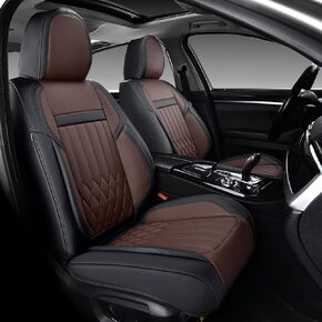 KEYOOG Car Seat Covers Full Set, 2-Seater Waterproof and Breathable Nappa Leather, Fit for Front Seats of Cars, Compatible with Airbags, Car Seat Protector Covers for Most Cars - Brown