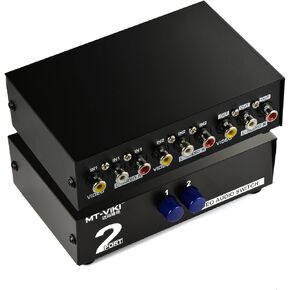 2 Way AV Switch RCA Switcher 2 in 1 Out Composite Video L/R Audio Selector Box for DVD STB Game Consoles-Black