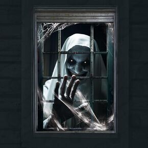 CCINEE Halloween Window Decorations Female Ghost Curtain Fabric Window Door Cover Scary Decor for Halloween Party Decorations Indoor Outdoor