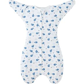 Transitional Swaddle Sack for Baby 0-3 Months Sleep Sack with Arms Up Half-Length Sleeves and Mitten Cuffs 2-Way Zipper Sleeping Bag for Newborn Baby Boys and Girls (Whales, Small)