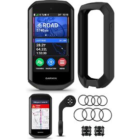 حزمة كمبيوتر Garmin Edge 1050 Premium لركوب الدراجات - شاشة لمس ملونة، مكبر صوت مدمج، ميزات التدريب والركوب الجماعي، تنبيهات مخاطر الطريق مع حافظة سيليكون Garmin (أبيض)، حوامل، حبل والمزيد