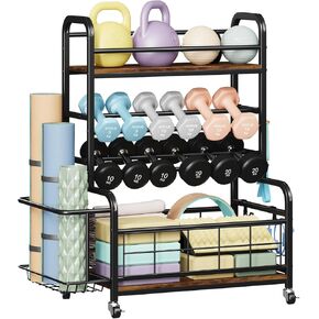 Homeiju Dumbbell Rack,Weight Rack for Dumbbells,Weight Rack for Home Gym,Home Gym Storage for Strength Training Dumbbell Racks Stand with Wheels&Hooks