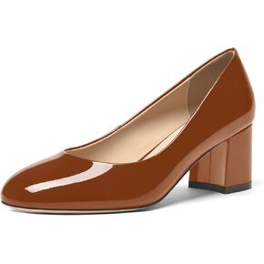 FOGEENA Womens Wedding Round Toe Slip On Comfortable Patent Leather Casual Chunky Low Heel Pumps Dressy Shoes 2.2 Inch