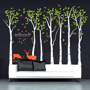Giant Jungle 7 Tree Wall Decals Removable Wall Stickers for Bedroom DIY Vinyl Art Kids Room Decor for Living Room, Woodland Nursery Decor, Wall Decor (Large 118X83"Black+Yellow)