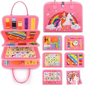 Busy Board for Toddler Girls 1 2 3 4 Montessori Busy Book Sensory Learning Toys for Girl and Boys Preschool Toys Birthday Gift (Pink)