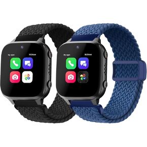 SimpleThings Braided Band Compatible with Cosmo JrTrack 3/Cosmo JrTrack 2 SE/Cosmo JrTrack 2/Cosmo JrTrack Kids Smartwatch, 2Pack Stretchy Nylon Strap with Adjustable Magnetic Buckle Kids