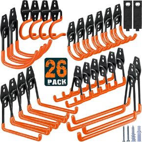 12 Pack Garage Hooks Heavy Duty,Utility Steel Garage Storage Hooks,Wall Mount Garage Hanger&Organizer for Organizing Power Tools,Ladders,Bulk Items,Bikes,Ropes and More Equipment