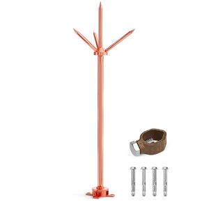 Lightning Rod,Copper Lightning Rod Protection System with 60 Feet 6AWG Down Conductor and Ground Rod Clamp UL Listed for House Roof Bungalow Tin House Farm (1.7FT, Lightning Rod with Down Conductor)