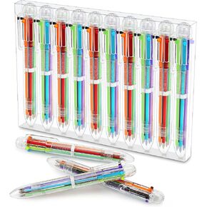 Multicolor Pen in One,10 Pack Multi Color Pens All in One, Birthday Party Favors for Kids 8-12, Fun Pens 0.5mm 6-in-1, Rainbow Pens 6 Colors Retractable, End of Year Student Gifts with Clear Gift Box