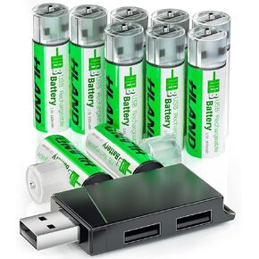 Rechargeable aa Batteries Lithium 10 Pack with USB Charging Port, 1.5V 1900mWh High Capacity USB AA Rechargeable Batteries, Constant Output Li-ion Double a Batteries Cycle Times up to 1500x