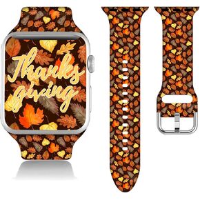Compatible With Fall Thanksgiving Apple Watch 38/40/41/42/44/45mm For Women Men,Soft Silicone Halloween Gifts Christmas Decorations Replacement Wristband Band For Iwatch Series 8 7 6 5 4 3 2 1 SE