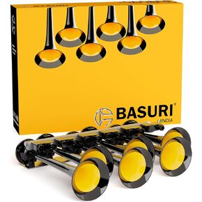 BASURI® Musical Air Horn | 12/24 Volt | 130 DB | Version (Baby Shark 1.0) 31 Super Loud Melodies (Sounds) 6 Pipe (Trumpets) With Turbo Controller For Bus, Truck and Heavy Duty Vehicles