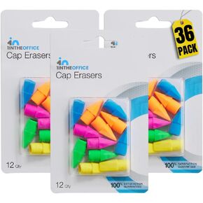 1InTheOffice Pencil Eraser Tops, Cap Erasers, Assorted Arrowhead Eraser, Dozen