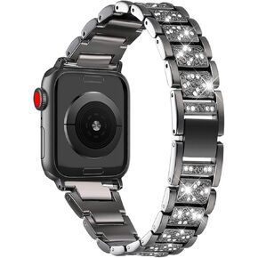 Bling Bands Compatible with Apple Watch Band 41mm/40mm/38mm Iwatch Series 9/8/7/SE/6/5/4/3/2/1, Women Metal Rhinestone Dressy Replacement Wristband, Silver