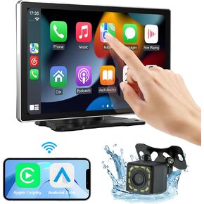 Wireless Carplay/Android Auto Screen for Car, 9" HD Portable Car Stereo Touch Screen with Wireless Android Auto Backup Camera Bluetooth AirPlay Navigation