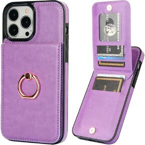 KIHUWEY for iPhone 13 Pro Max Case Wallet with Credit Card Holder, 360° Rotation Ring PU Leather Magnetic Clasp Kickstand Heavy Duty Protective Cover for Women and Men 6.7 Inch (Rose Gold)